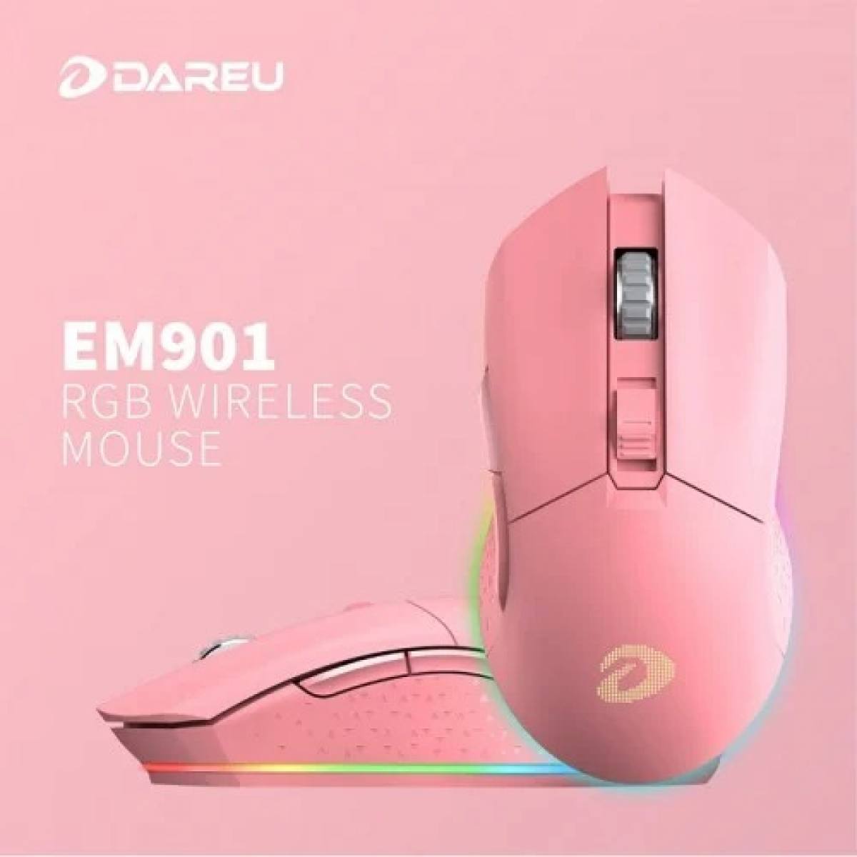 Chuột DareU EM901 RGB Wireless - Hồng
